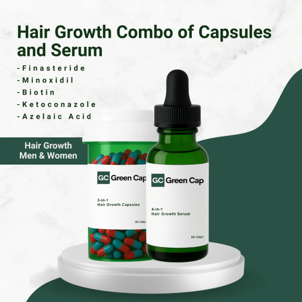 Hair growth combo capsules and serum packaging