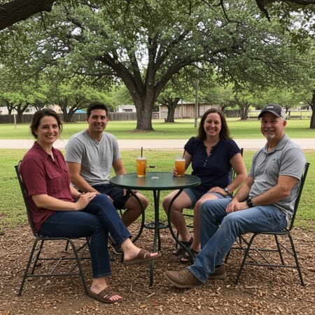 People sitting at park for hair loss treatment in Pecan Grove, Texas